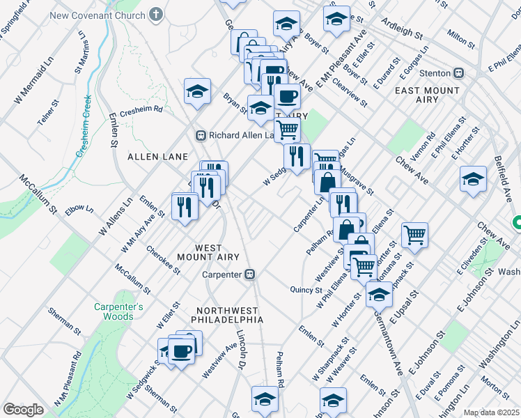 map of restaurants, bars, coffee shops, grocery stores, and more near 217 Durand Street in Philadelphia