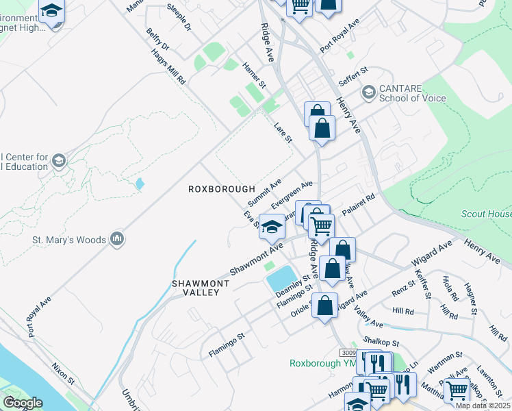 map of restaurants, bars, coffee shops, grocery stores, and more near 451 Summit Avenue in Philadelphia