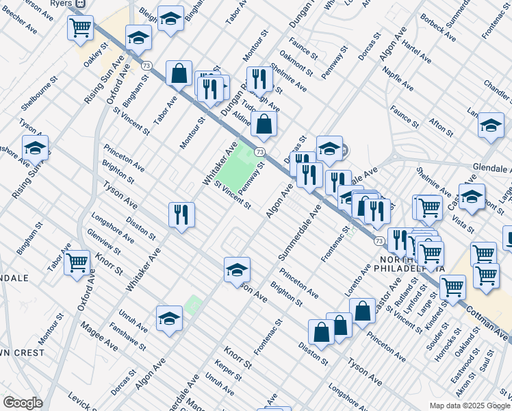 map of restaurants, bars, coffee shops, grocery stores, and more near 1023 Saint Vincent Street in Philadelphia