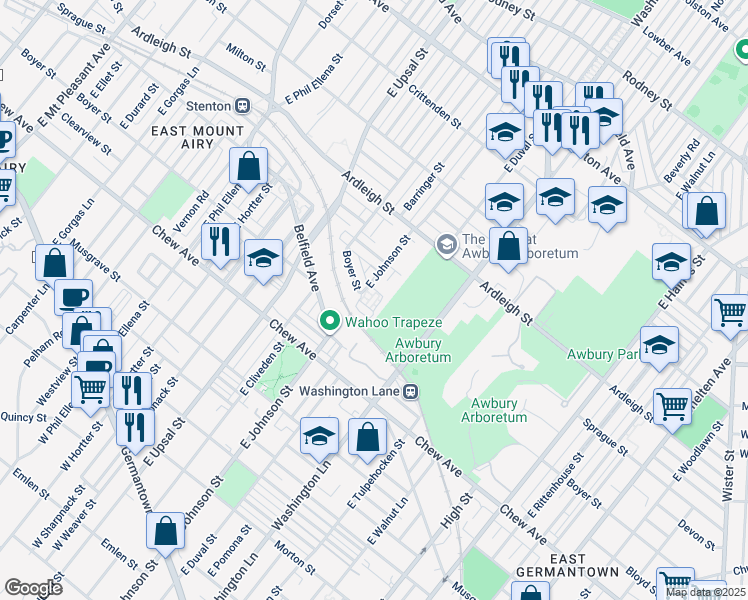 map of restaurants, bars, coffee shops, grocery stores, and more near 900 East Johnson Street in Philadelphia
