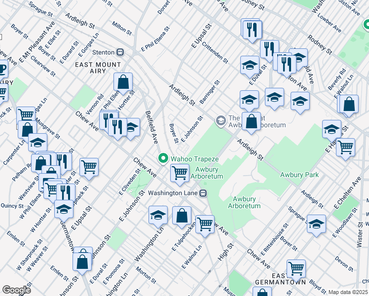 map of restaurants, bars, coffee shops, grocery stores, and more near 900 East Johnson Street in Philadelphia