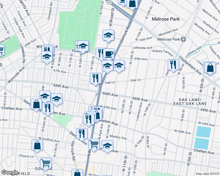 map of restaurants, bars, coffee shops, grocery stores, and more near in Philadelphia