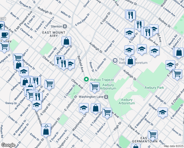 map of restaurants, bars, coffee shops, grocery stores, and more near 6400 Boyer Street in Philadelphia
