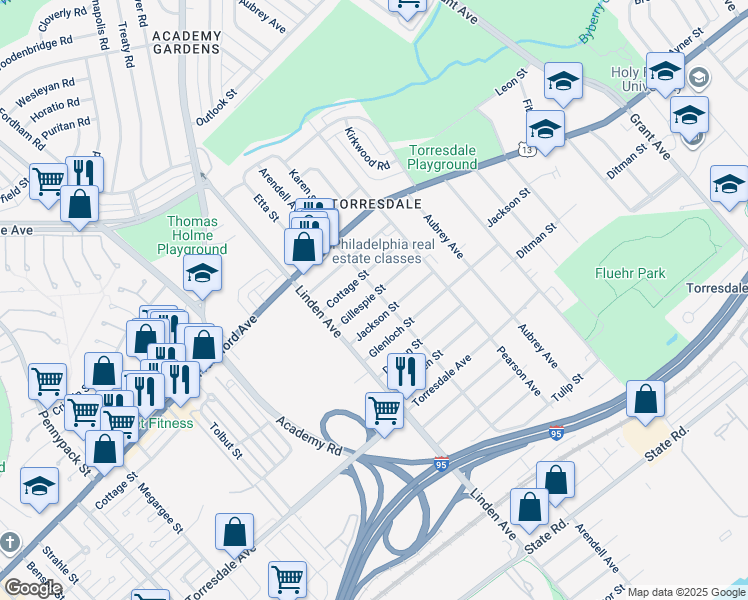 map of restaurants, bars, coffee shops, grocery stores, and more near 4422 Arendell Avenue in Philadelphia