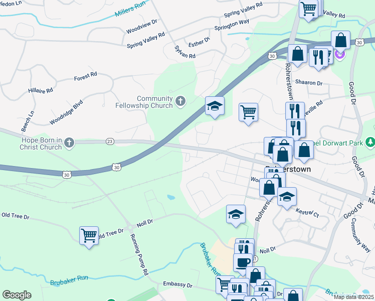 map of restaurants, bars, coffee shops, grocery stores, and more near 2435 Marietta Avenue in Lancaster