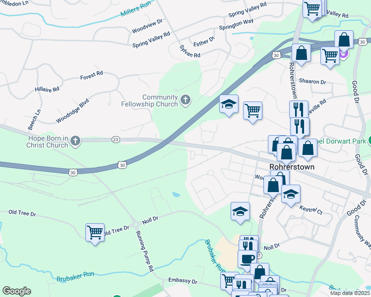 map of restaurants, bars, coffee shops, grocery stores, and more near 2439 Artesian Way in Lancaster