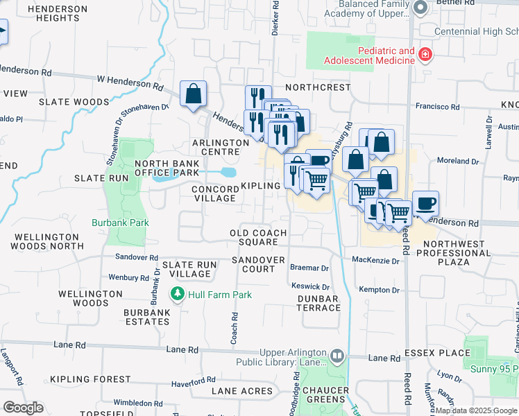 map of restaurants, bars, coffee shops, grocery stores, and more near 4829 Dierker Road in Columbus