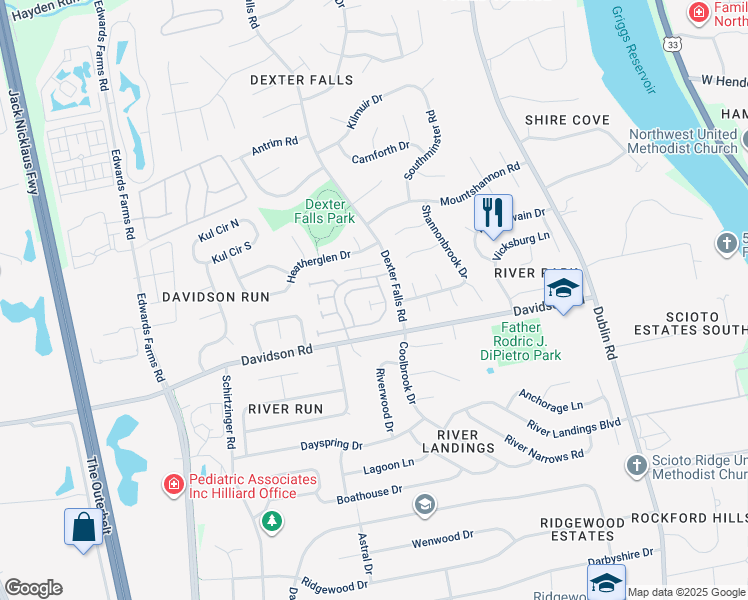 map of restaurants, bars, coffee shops, grocery stores, and more near 4951 Kristie Falls in Columbus