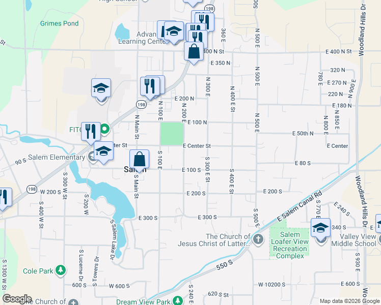 map of restaurants, bars, coffee shops, grocery stores, and more near 19 South 200 West in Salem