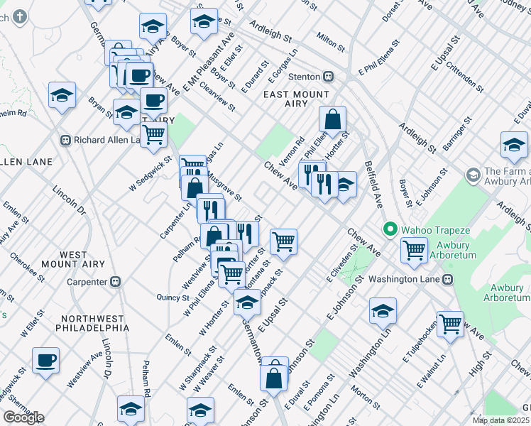 map of restaurants, bars, coffee shops, grocery stores, and more near 6685 Musgrave Street in Philadelphia