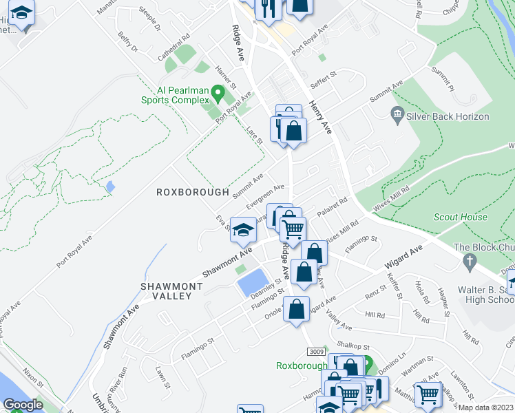 map of restaurants, bars, coffee shops, grocery stores, and more near 465 Evergreen Avenue in Philadelphia
