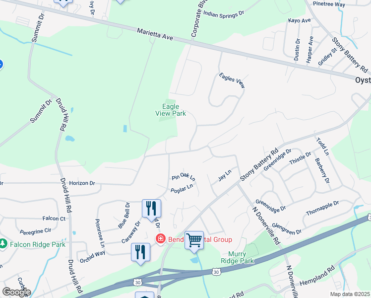 map of restaurants, bars, coffee shops, grocery stores, and more near 500 Bald Eagle Ct in Lancaster