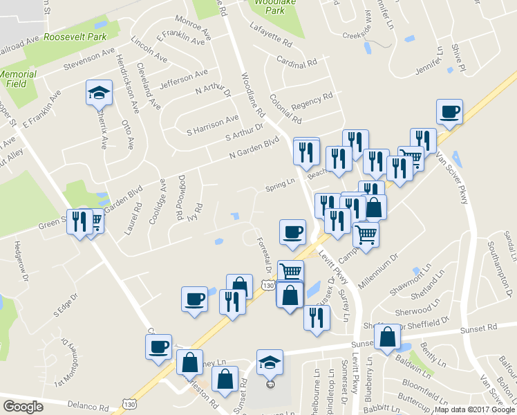 map of restaurants, bars, coffee shops, grocery stores, and more near 2 Madison Court in Beverly
