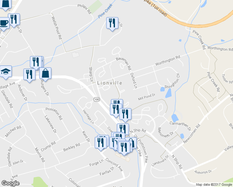 map of restaurants, bars, coffee shops, grocery stores, and more near 124 Caernarvon Court in Exton