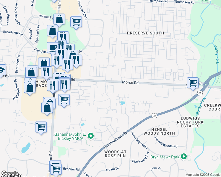 map of restaurants, bars, coffee shops, grocery stores, and more near 1400 Hollybrier Drive in Columbus