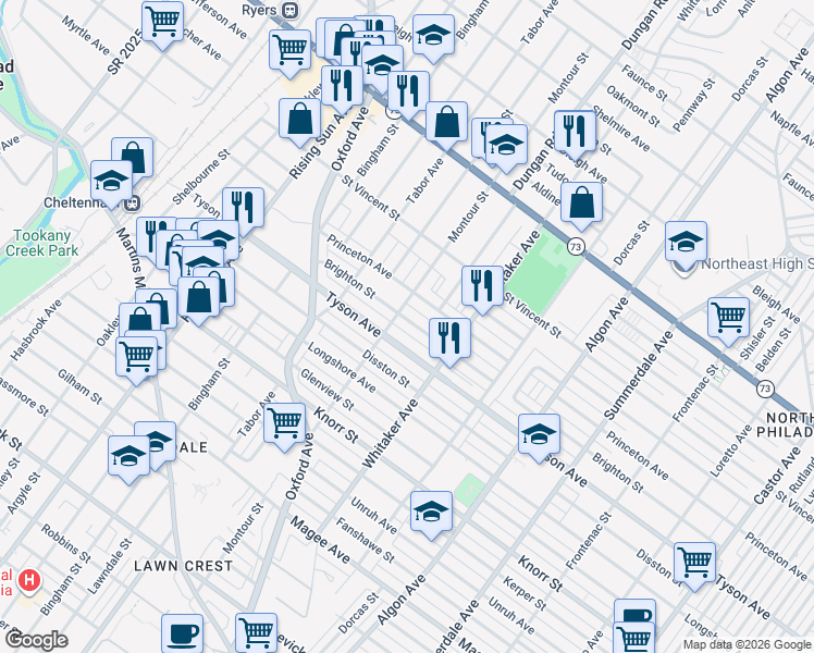map of restaurants, bars, coffee shops, grocery stores, and more near 800 Brighton Street in Philadelphia