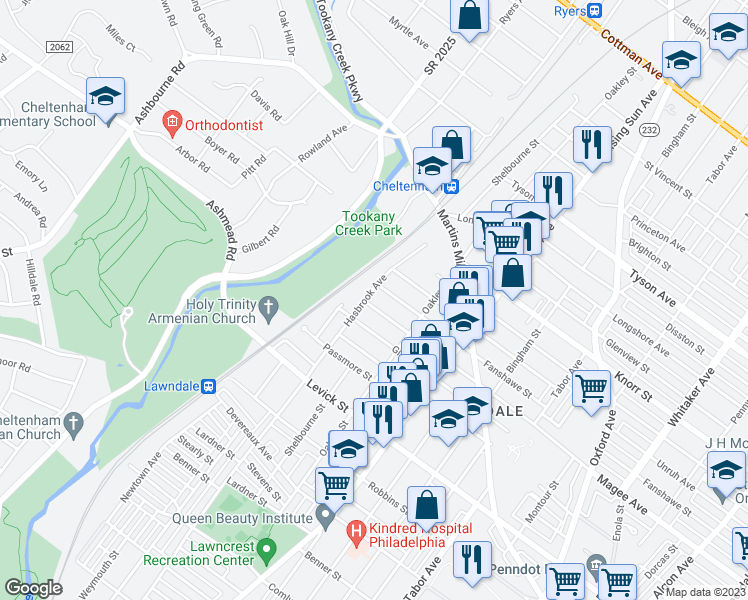 map of restaurants, bars, coffee shops, grocery stores, and more near 305 Magee Avenue in Philadelphia