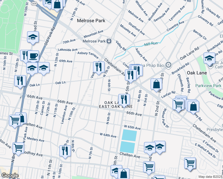 map of restaurants, bars, coffee shops, grocery stores, and more near 6709 North 6th Street in Philadelphia