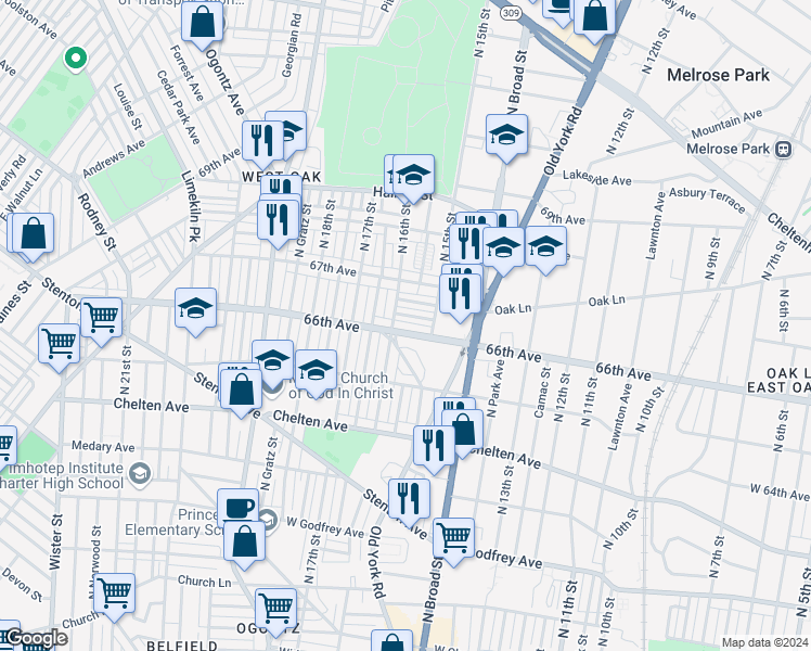 map of restaurants, bars, coffee shops, grocery stores, and more near 1530 Orland Street in Philadelphia