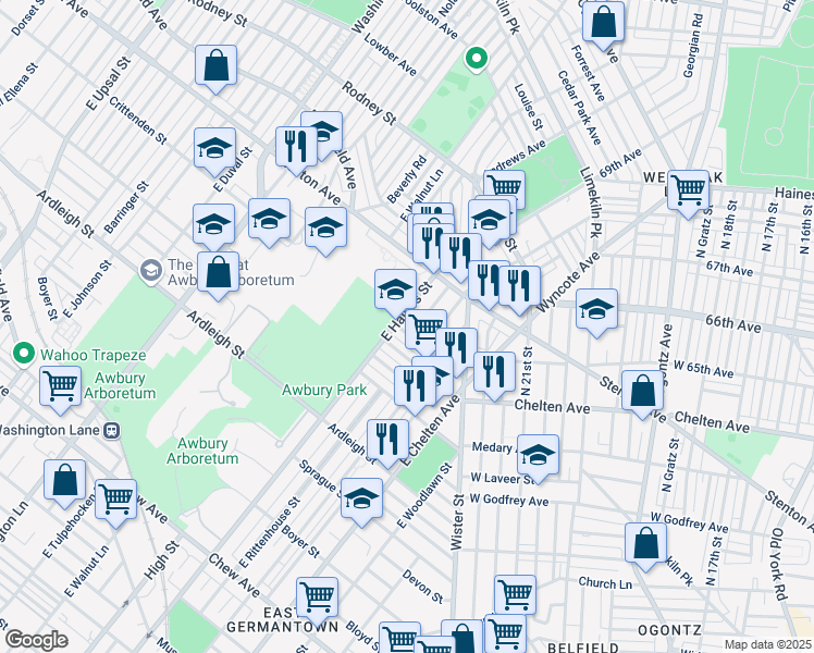 map of restaurants, bars, coffee shops, grocery stores, and more near in Philadelphia