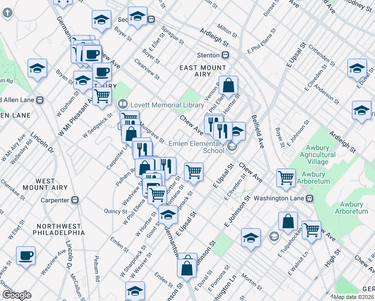 map of restaurants, bars, coffee shops, grocery stores, and more near 246 East Springer Street in Philadelphia