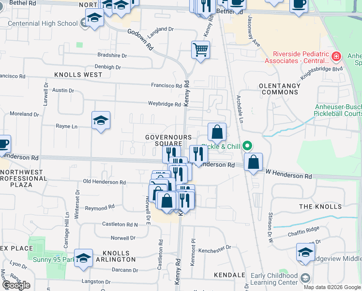 map of restaurants, bars, coffee shops, grocery stores, and more near 1210 Minuteman Court in Columbus