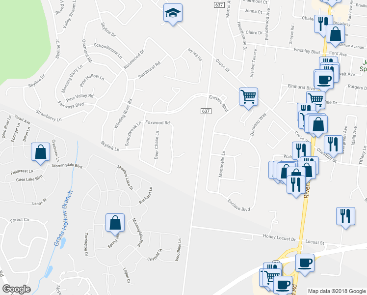 map of restaurants, bars, coffee shops, grocery stores, and more near 20 Casco Court in Lakewood Township