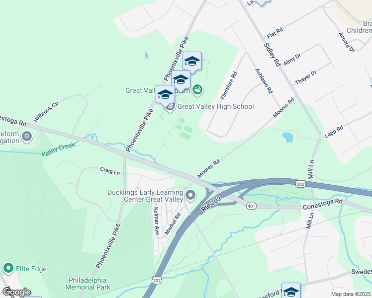 map of restaurants, bars, coffee shops, grocery stores, and more near 41 Moores Road in Malvern