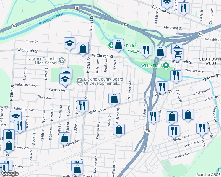 map of restaurants, bars, coffee shops, grocery stores, and more near 112 Day Avenue in Newark