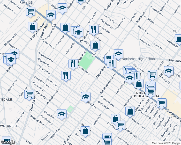 map of restaurants, bars, coffee shops, grocery stores, and more near 1001 Saint Vincent Street in Philadelphia