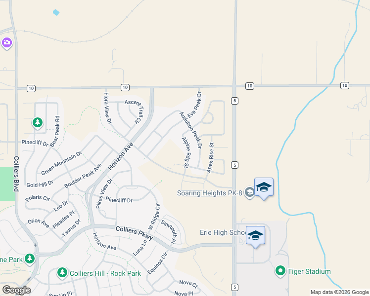 map of restaurants, bars, coffee shops, grocery stores, and more near 3299-3999 County Road 5 in Erie