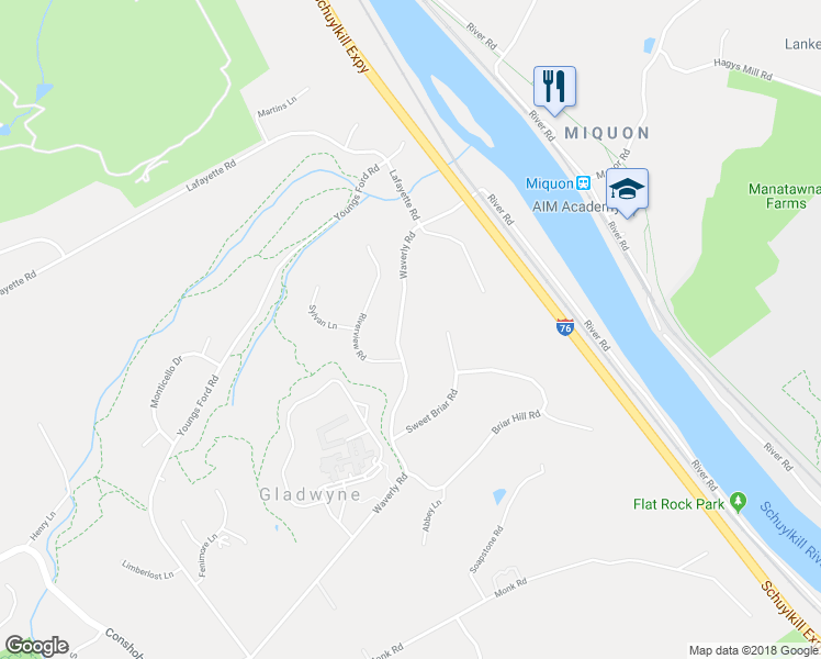 map of restaurants, bars, coffee shops, grocery stores, and more near 1617 Waverly Road in Gladwyne