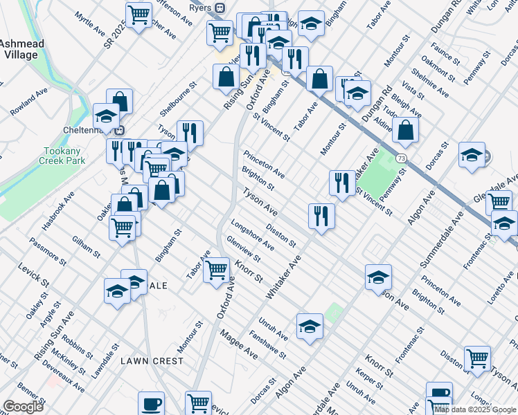 map of restaurants, bars, coffee shops, grocery stores, and more near 718 Tyson Avenue in Philadelphia