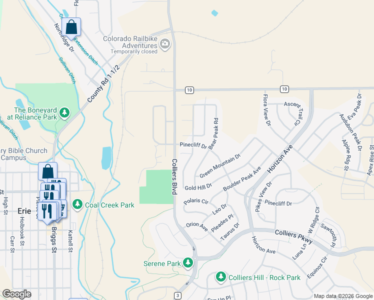 map of restaurants, bars, coffee shops, grocery stores, and more near 491 Silver Crown Court in Erie