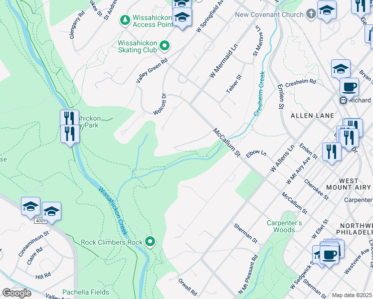 map of restaurants, bars, coffee shops, grocery stores, and more near 640 Gate House Lane in Philadelphia