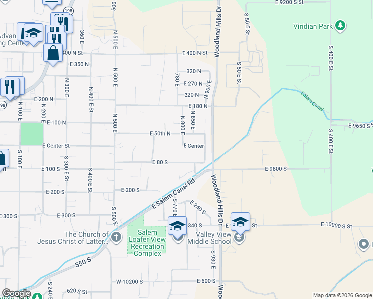map of restaurants, bars, coffee shops, grocery stores, and more near 820 East Center Street in Salem