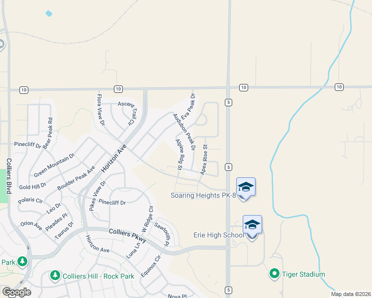 map of restaurants, bars, coffee shops, grocery stores, and more near 3299-3999 County Road 5 in Erie