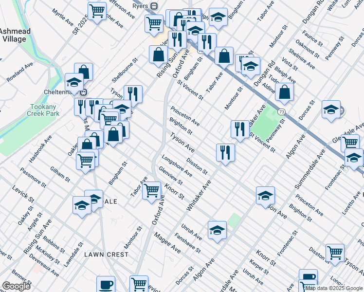 map of restaurants, bars, coffee shops, grocery stores, and more near 718 Tyson Avenue in Philadelphia