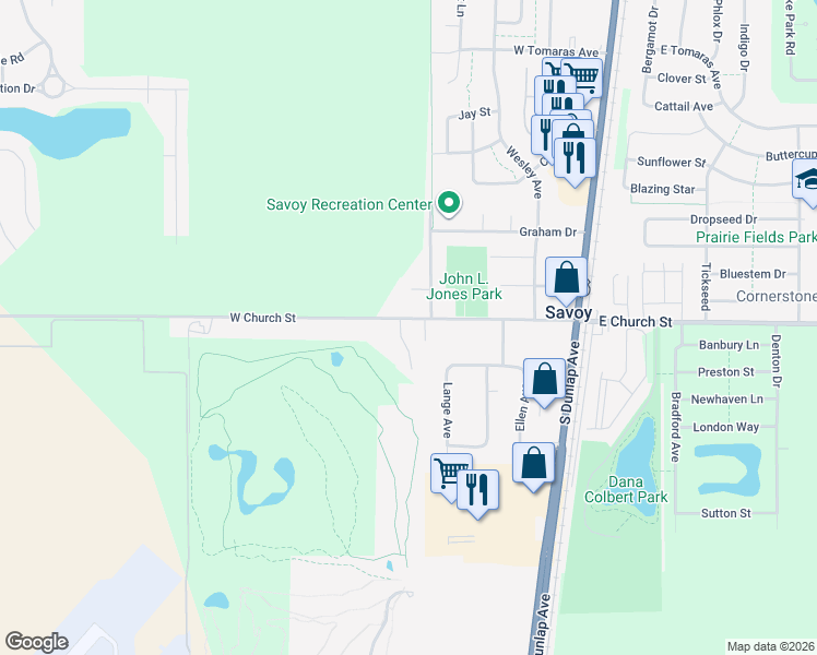 map of restaurants, bars, coffee shops, grocery stores, and more near 807 Hartwell Drive in Savoy