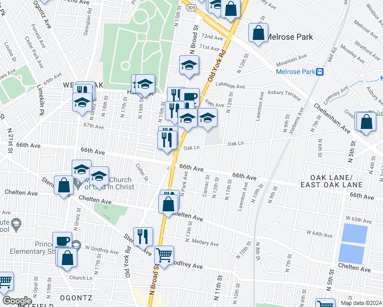 map of restaurants, bars, coffee shops, grocery stores, and more near in Philadelphia