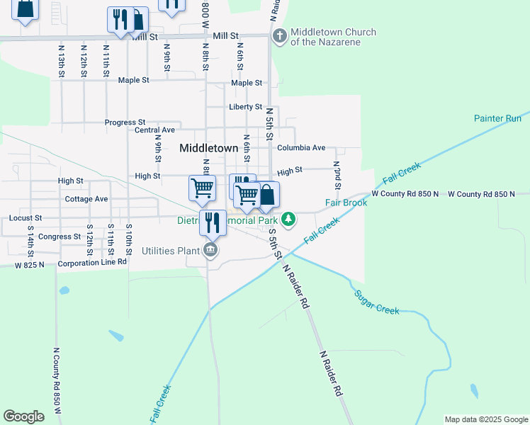 map of restaurants, bars, coffee shops, grocery stores, and more near 540 Locust Street in Middletown