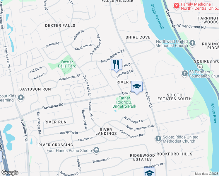map of restaurants, bars, coffee shops, grocery stores, and more near 4933 McPartlan Court in Columbus