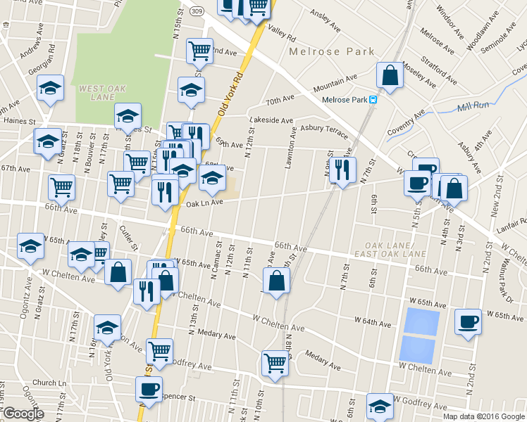 map of restaurants, bars, coffee shops, grocery stores, and more near 6635 North 11th Street in Philadelphia