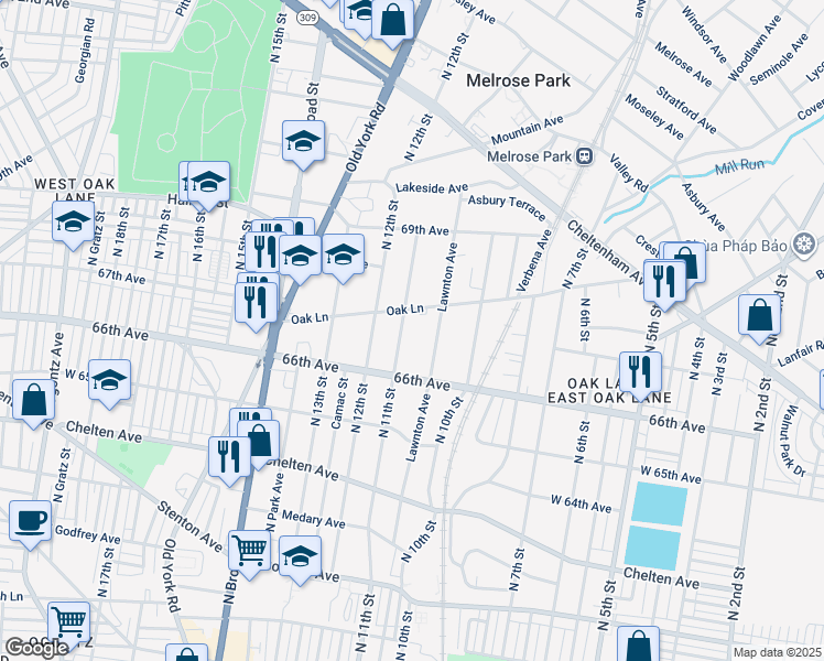 map of restaurants, bars, coffee shops, grocery stores, and more near 6635 North 11th Street in Philadelphia