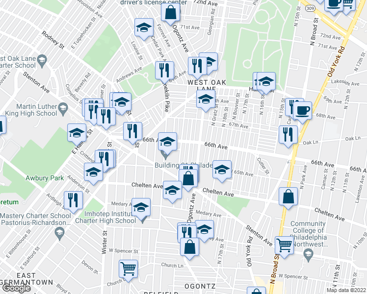 map of restaurants, bars, coffee shops, grocery stores, and more near 6553 North 20th Street in Philadelphia