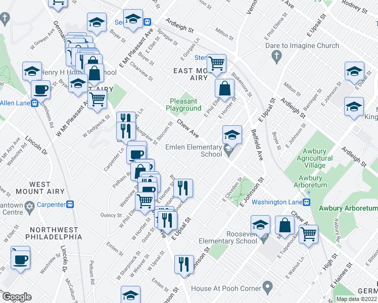 map of restaurants, bars, coffee shops, grocery stores, and more near 244 East Springer Street in Philadelphia