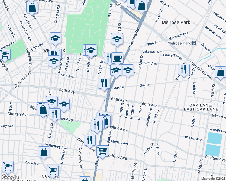 map of restaurants, bars, coffee shops, grocery stores, and more near 6633 Pennsylvania 611 in Philadelphia