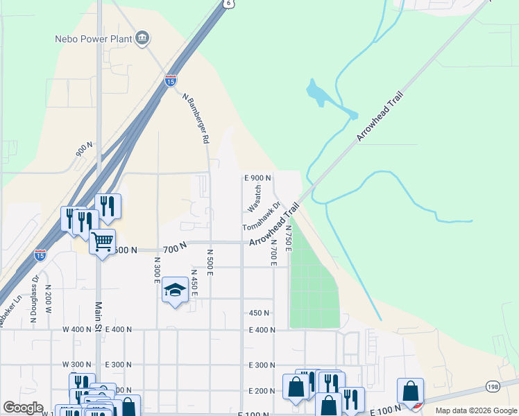 map of restaurants, bars, coffee shops, grocery stores, and more near 816 North 600 East in Payson