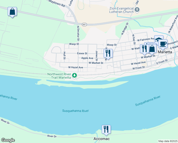 map of restaurants, bars, coffee shops, grocery stores, and more near 39 South Porter Street in Marietta