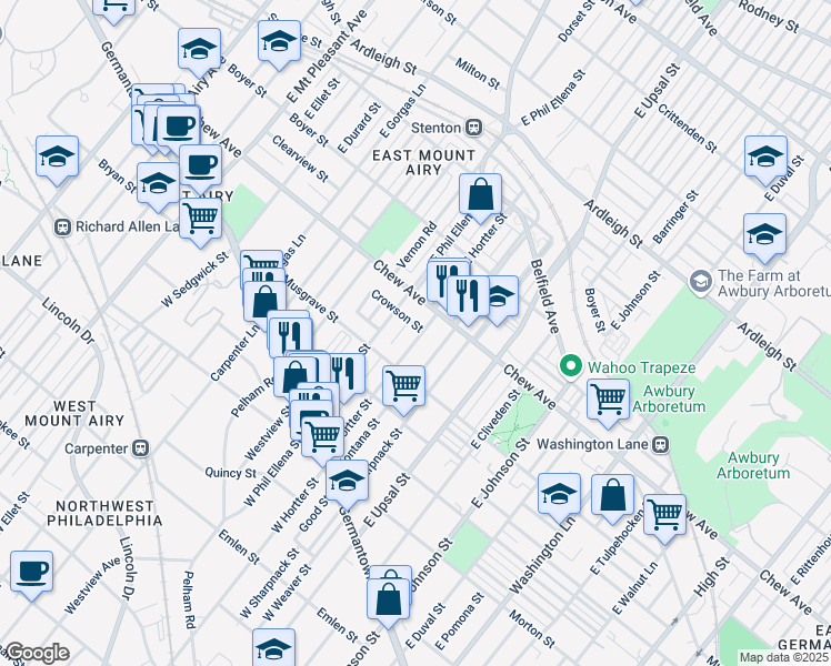 map of restaurants, bars, coffee shops, grocery stores, and more near 246 East Springer Street in Philadelphia